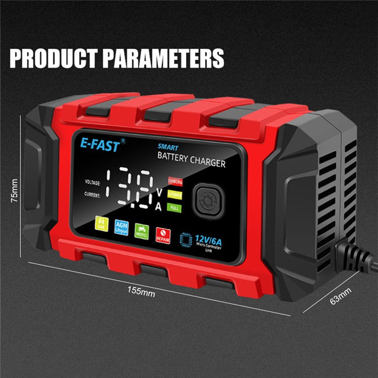 E-FAST TK-360 12V / 6A bilmotorcykelbatteriladdare Bly-syrabatteriladdning