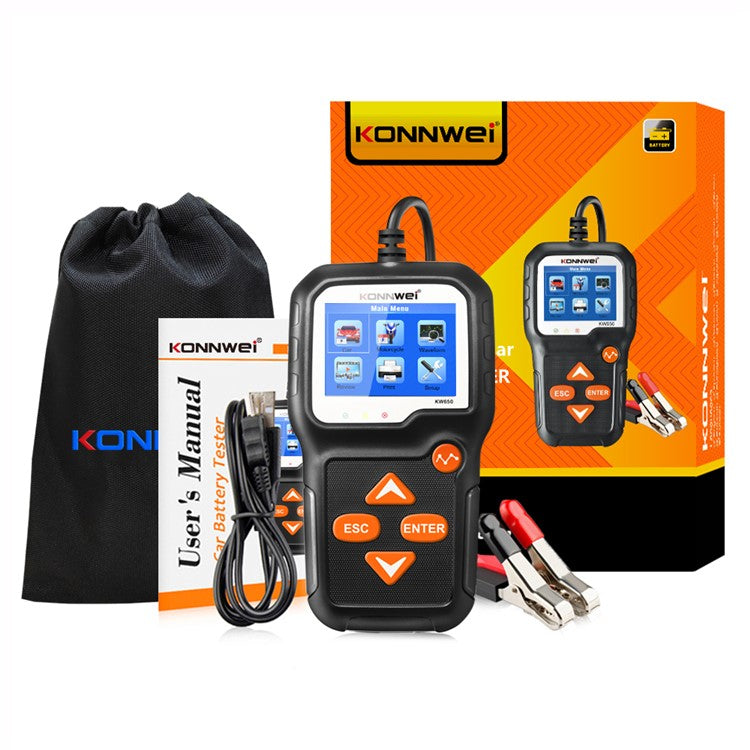 KONNWEI KW650 6-12V Car Motorcycle Battery Tester Charging Cranking Test Tool Battery Analyzer 100 to 2000 CCA