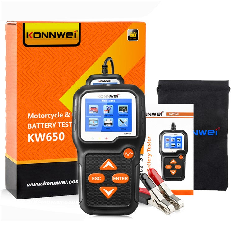KONNWEI KW650 6-12V Car Motorcycle Battery Tester Charging Cranking Test Tool Battery Analyzer 100 to 2000 CCA