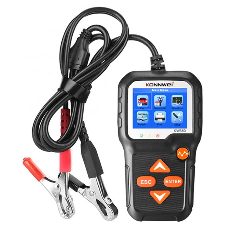 KONNWEI KW650 6-12V Car Motorcycle Battery Tester Charging Cranking Test Tool Battery Analyzer 100 to 2000 CCA