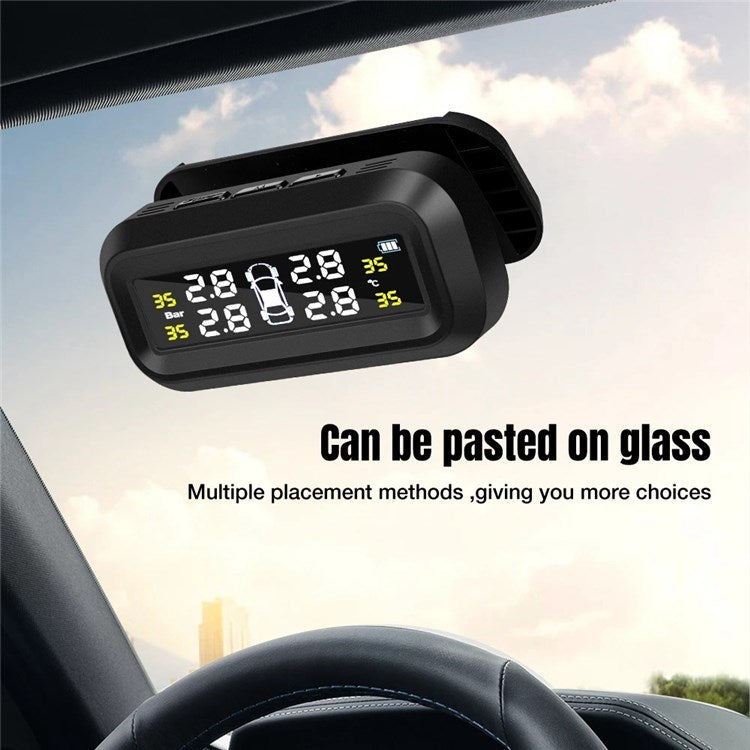 Solar Powered Tire Pressure Monitoring System Wireless Solar TPMS Tire Pressure Monitor LCD HD Display Screen