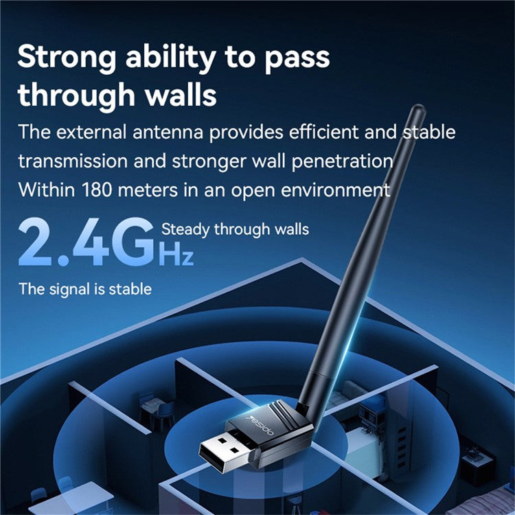 YESIDO WP11 150Mbps High Speed WiFi4 Wireless Dongle USB Adapter with External Antenna