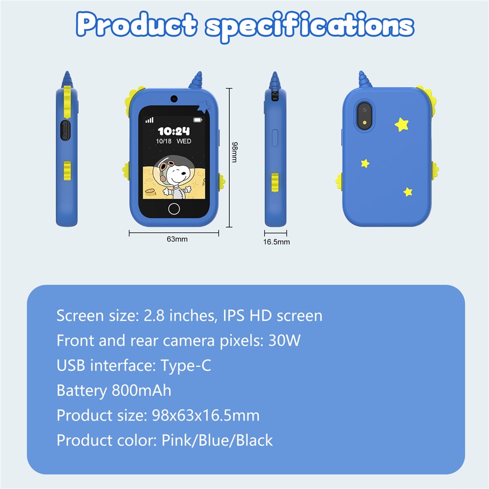 DH19 2.8 Inch Screen 4G Video Call Kids Smart Watch SOS WiFi + LBS Positioning IP65 Waterproof with Lanyard