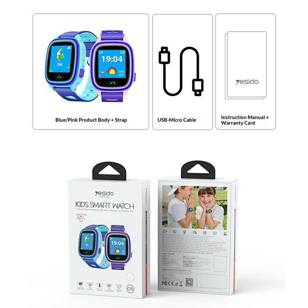 YESIDO IO51 1.44 inch HD Screen Kids Smartwatch 2G LBS Positioning IP65 Waterproof Wristwatch