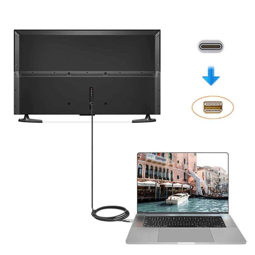 1.8m Type-C to Mini DP Compatible with Thunderbolt 3 Cord Mini Displayport 4K / 60Hz HD Video Cable for TV Monitor Projector