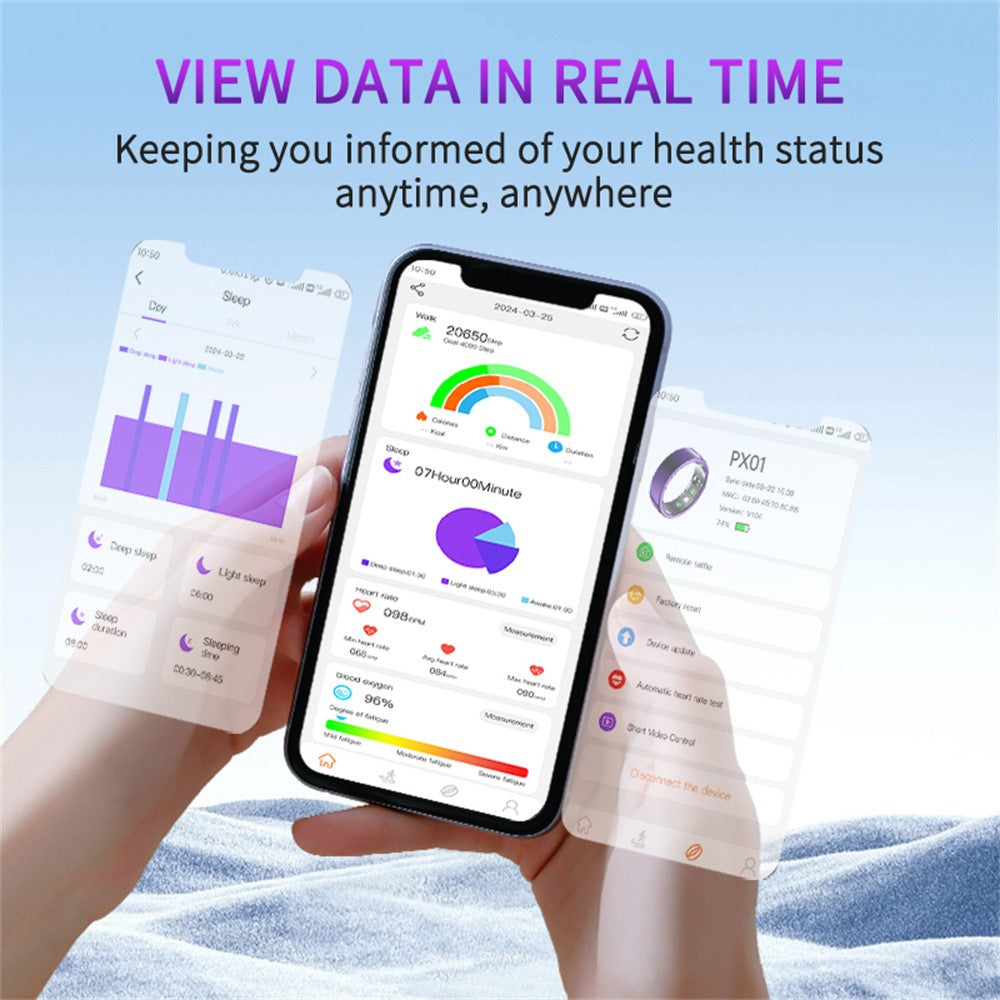 PX01 Bluetooth-compatible Sleep Health Monitoring Smart Ring Multifunction Finger Ring with Charging Base
