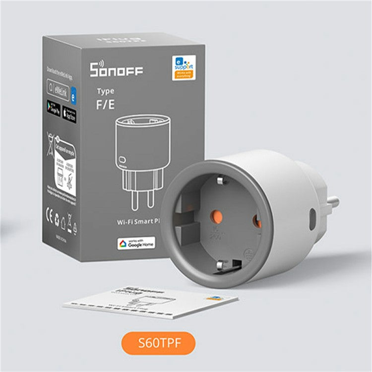 SONOFF S60TPF iPlug WiFi Smart Plug Hushållsapparater Kontrollkontakt, Typ E/F