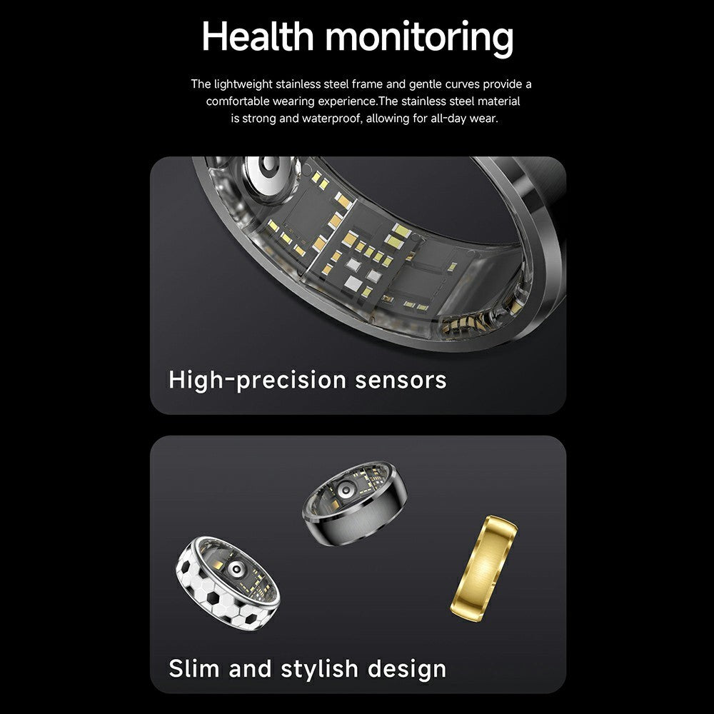 SY15 Smart Ring Health Monitor with Charging Case Vibration Alerts IP68 Waterproof Heart Rate Blood Oxygen Sleep Tracking Finger Ring