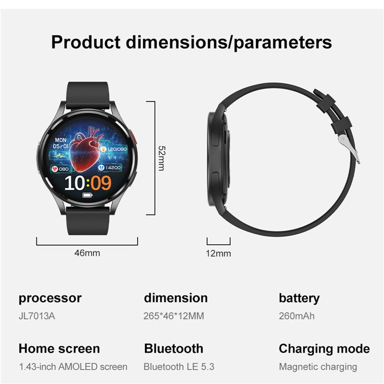 GE30 1.43 Inch AMOLED Screen Smart Watch ECG Heart Rate Monitor Bluetooth-compatible Calling Wristwatc
