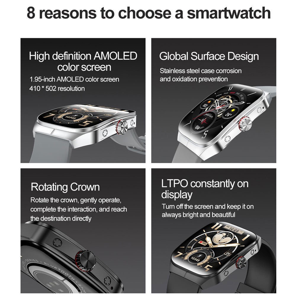 HK80 Smart Watch AMOLED Curved Screen Bluetooth-compatible Call Health Monitor NFC Waterproof Fitness Tracker Watch