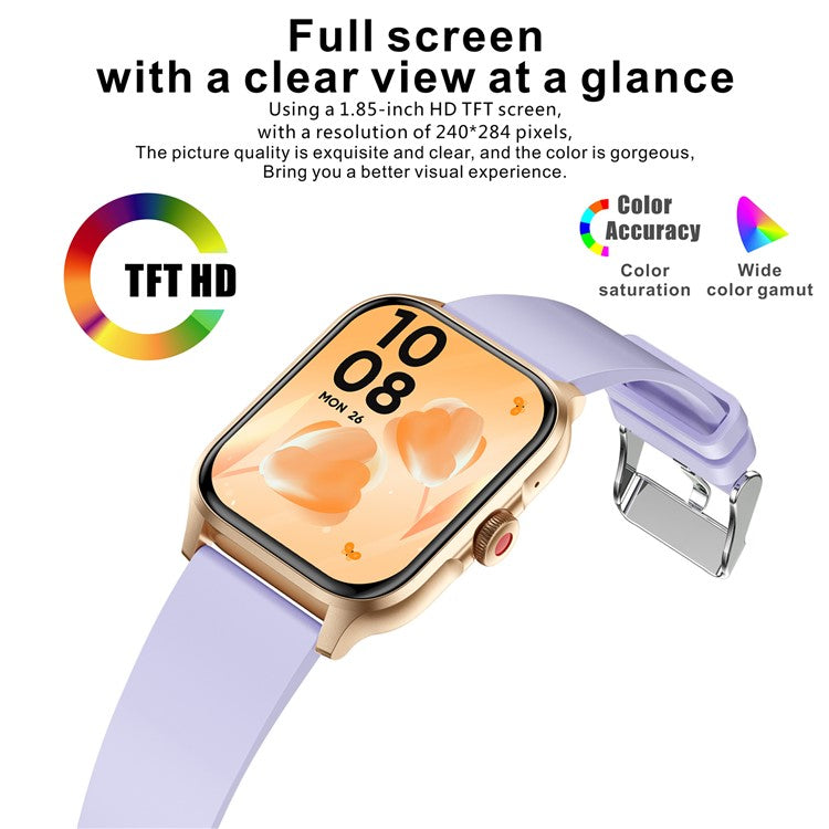 MX09 Smart Watch Bluetooth-kompatibel Calling Heart Rate Monitor 1,85 tums HD-skärm Fitness Tracker Watch