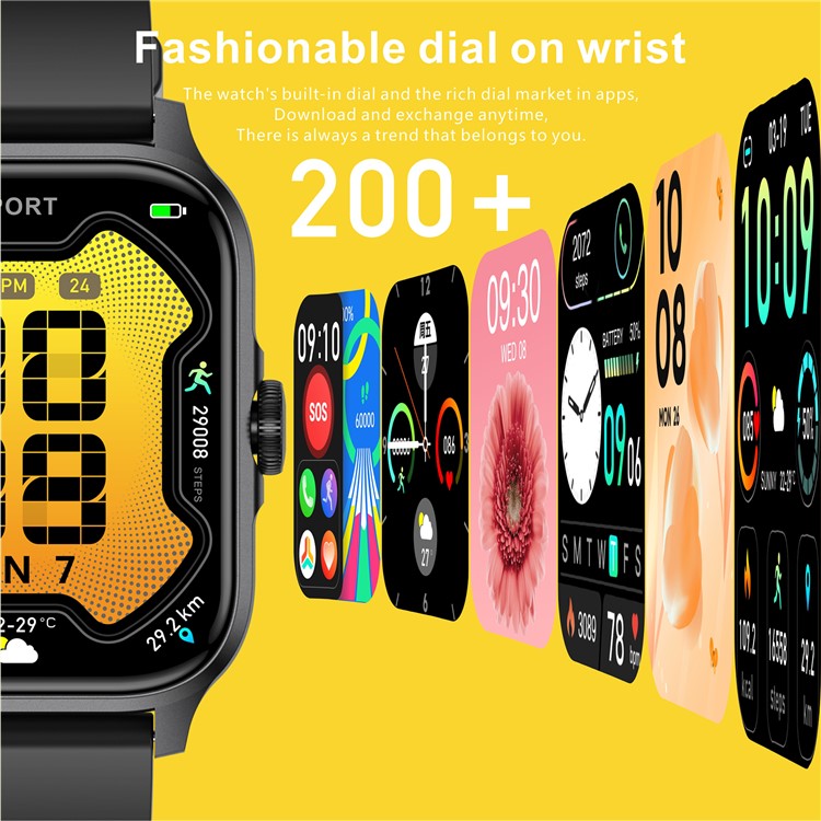 MX09 Smart Watch Bluetooth-kompatibel Calling Heart Rate Monitor 1,85 tums HD-skärm Fitness Tracker Watch