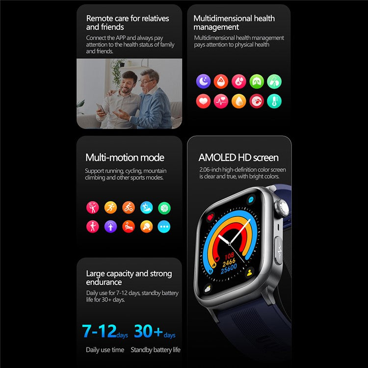 TK66 Smart Watch Blodtrycks-EKG-hälsomonitor Bluetooth-kompatibel samtal SOS Emergency Alert Watch