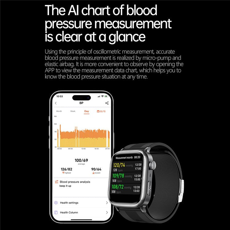 TK66 Smart Watch Blodtrycks-EKG-hälsomonitor Bluetooth-kompatibel samtal SOS Emergency Alert Watch