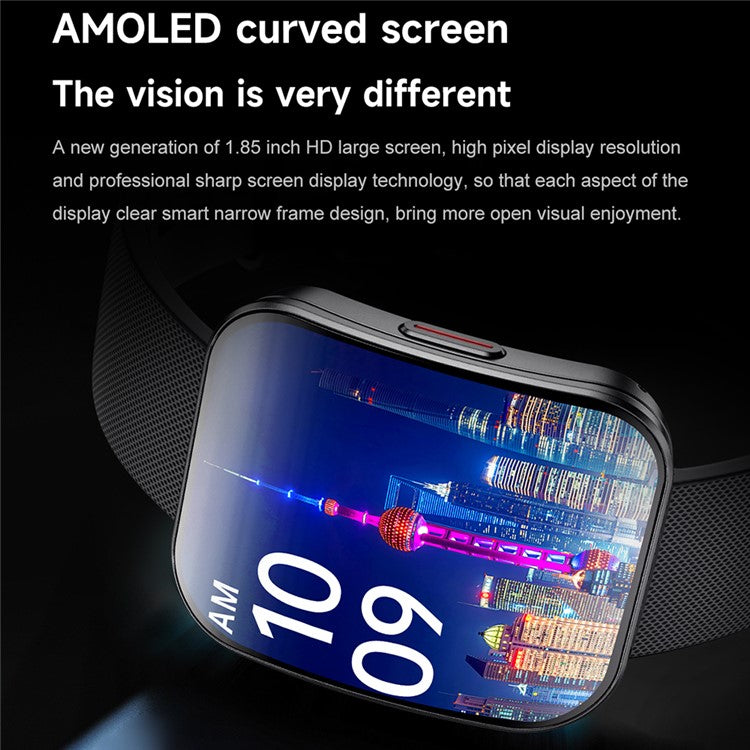 U17 1,85-tums AMOLED-böjd skärm Smart Watch Bluetooth-kompatibel Calling Fitness Tracker
