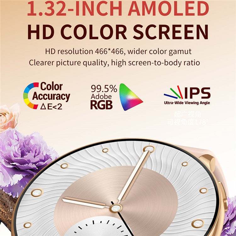 CY29 Dam Smartwatch 1,32 tum AMOLED rund skärm Bluetooth-kompatibel klocka med ringande pulsmätare