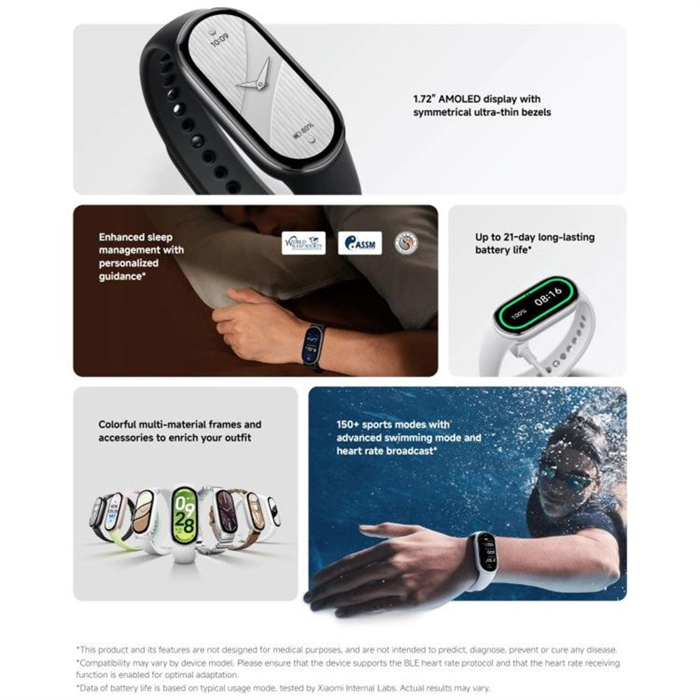 XIAOMI Smart Band 10 1.72 Inch AMOLED Screen Fitness Tracker 5ATM Waterproof Heart Rate Monitor Bracelet (M2457B1) (Chinese Version)