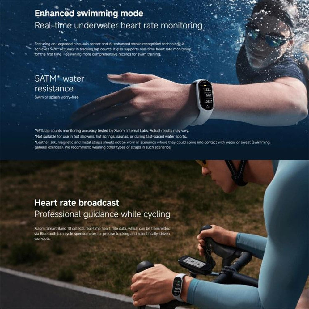 XIAOMI Smart Band 10 1.72 Inch AMOLED Screen Fitness Tracker 5ATM Waterproof Heart Rate Monitor Bracelet (M2457B1) (Chinese Version)
