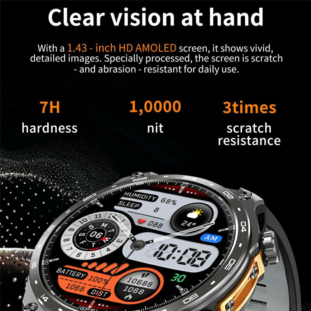 HD300pro 1.43 Inch AMOLED Screen Smart Sports Watch Fitness Tracker with 5 Satellite Positioning Offline Map Navigation