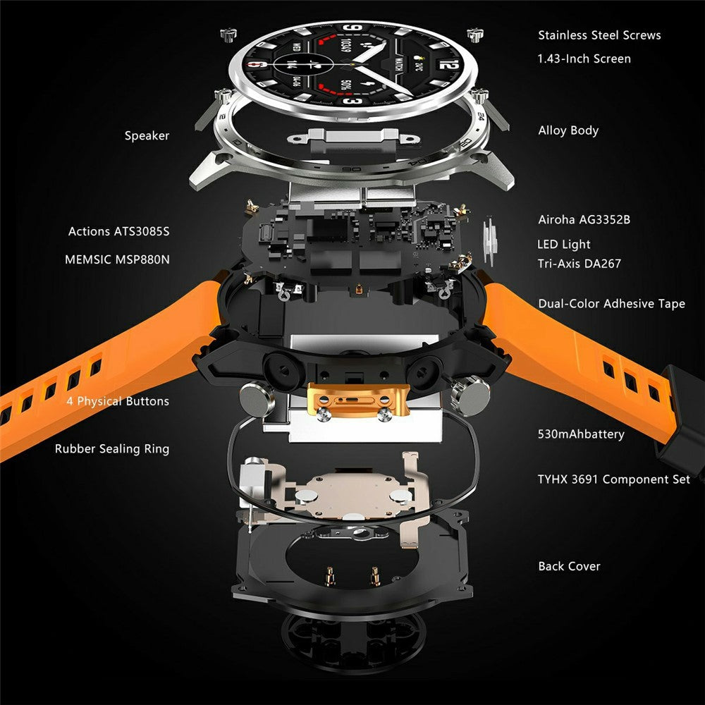 HD300pro 1.43 Inch AMOLED Screen Smart Sports Watch Fitness Tracker with 5 Satellite Positioning Offline Map Navigation