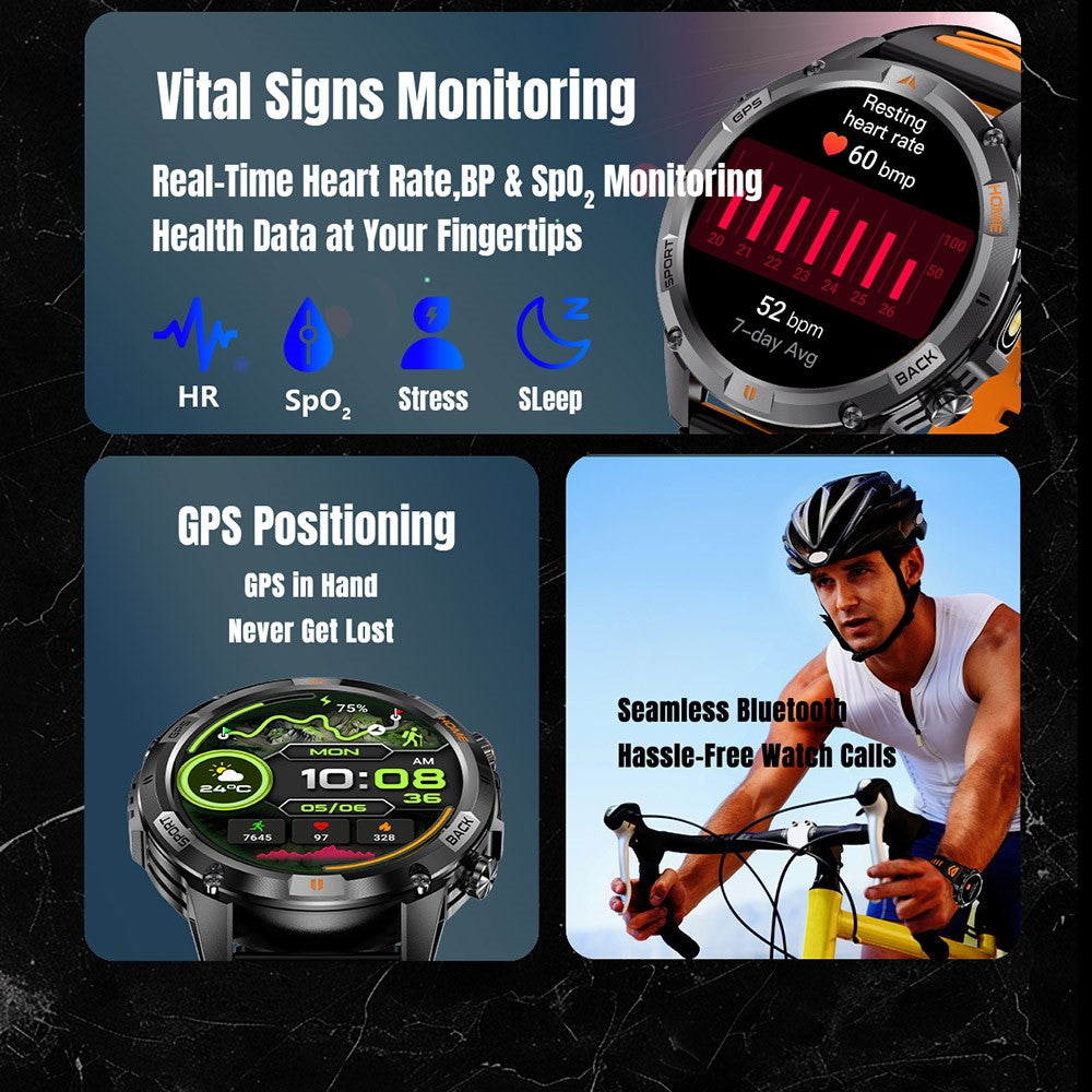 YK15 IP68 Waterproof 1.46 inch HD Screen IP68 Waterproof Smart Watch Bluetooth-Compatible Health Monitoring for Android iOS