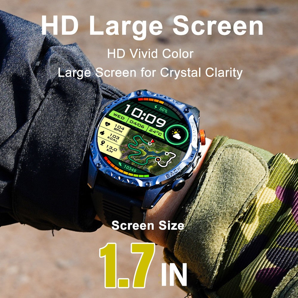 YK16 Smart Watch 100+ Sports Modes 1.7 Inch IPS Screen Health Monitoring Outdoor Wristwatch Built-in Flashlight