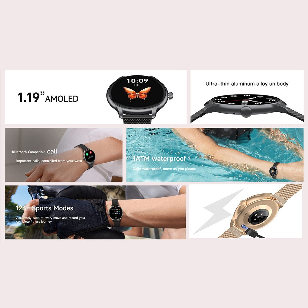 L05 Women Smart Watch 1.19" AMOLED Screen Bluetooth-compatible Call Music Heart Rate Health Monitor