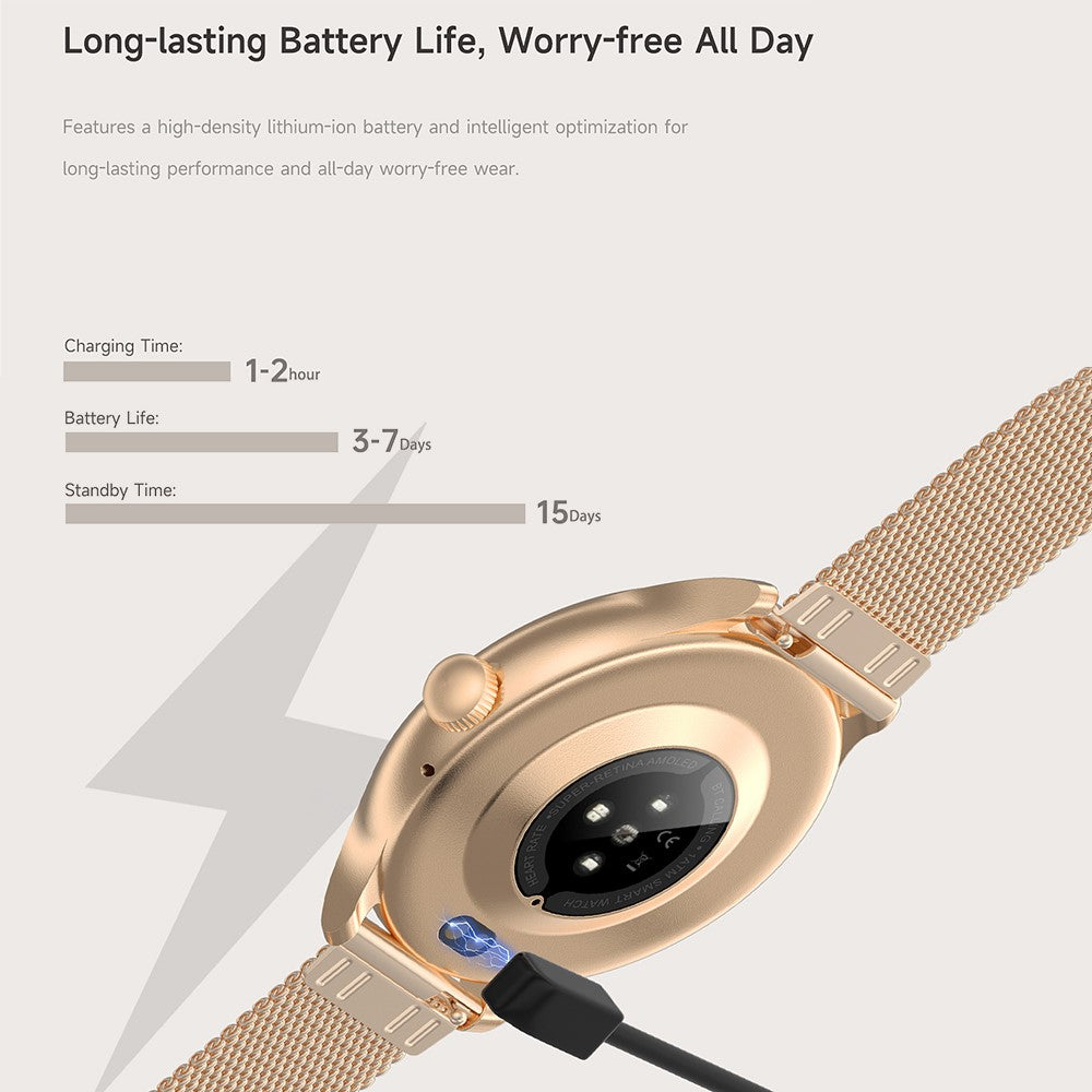 L05 Women Smart Watch 1.19" AMOLED Screen Bluetooth-compatible Call Music Heart Rate Health Monitor
