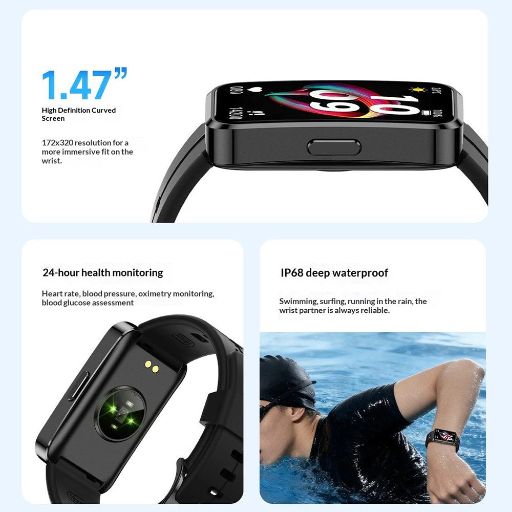 X10 Smart Bracelet Smart Watch Fitness Tracker 1.47 Inch HD Display IP68 Waterproof Heart Rate Blood Oxygen Sleep Monitor for Sports