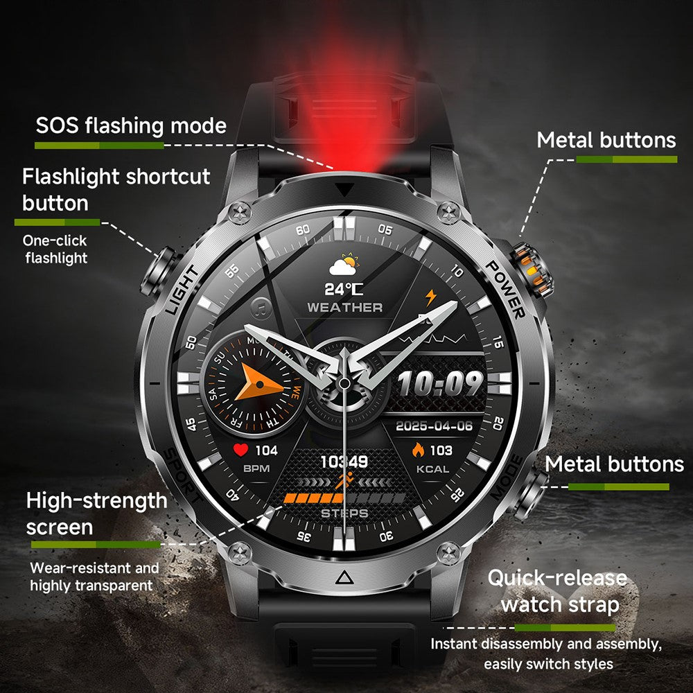 AK106 Dual-Color Silicone Strap Smart Watch Bluetooth-compatible Flashlight SOS Call Heart Rate Sleep Monitor for Sports