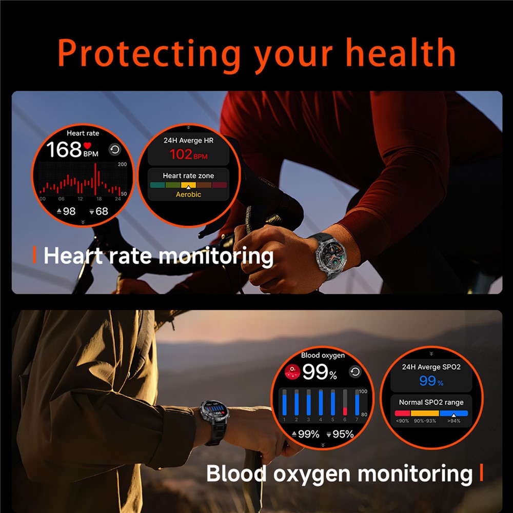 AK106 Dual-Color Silicone Strap Smart Watch Bluetooth-compatible Flashlight SOS Call Heart Rate Sleep Monitor for Sports