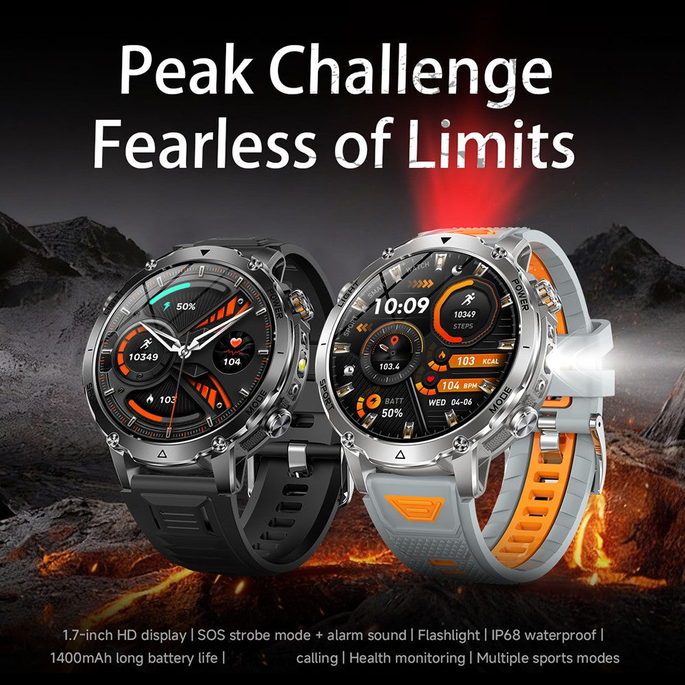 AK106 Dual-Color Silicone Strap Smart Watch Bluetooth-compatible Flashlight SOS Call Heart Rate Sleep Monitor for Sports