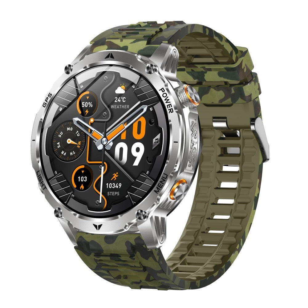 AK102 Camouflage Silicone Strap Smart Watch 1.7 Inch Screen Bluetooth-compatible GPS Positioning Call Health Monitor Large Battery Outdoor Sports Watch