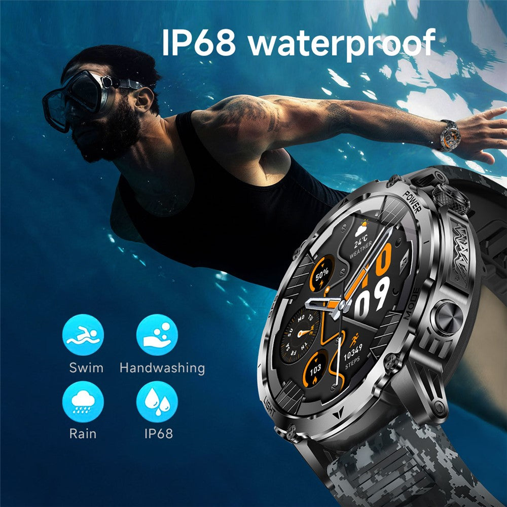 AK102 Camouflage Silicone Strap Smart Watch 1.7 Inch Screen Bluetooth-compatible GPS Positioning Call Health Monitor Large Battery Outdoor Sports Watch