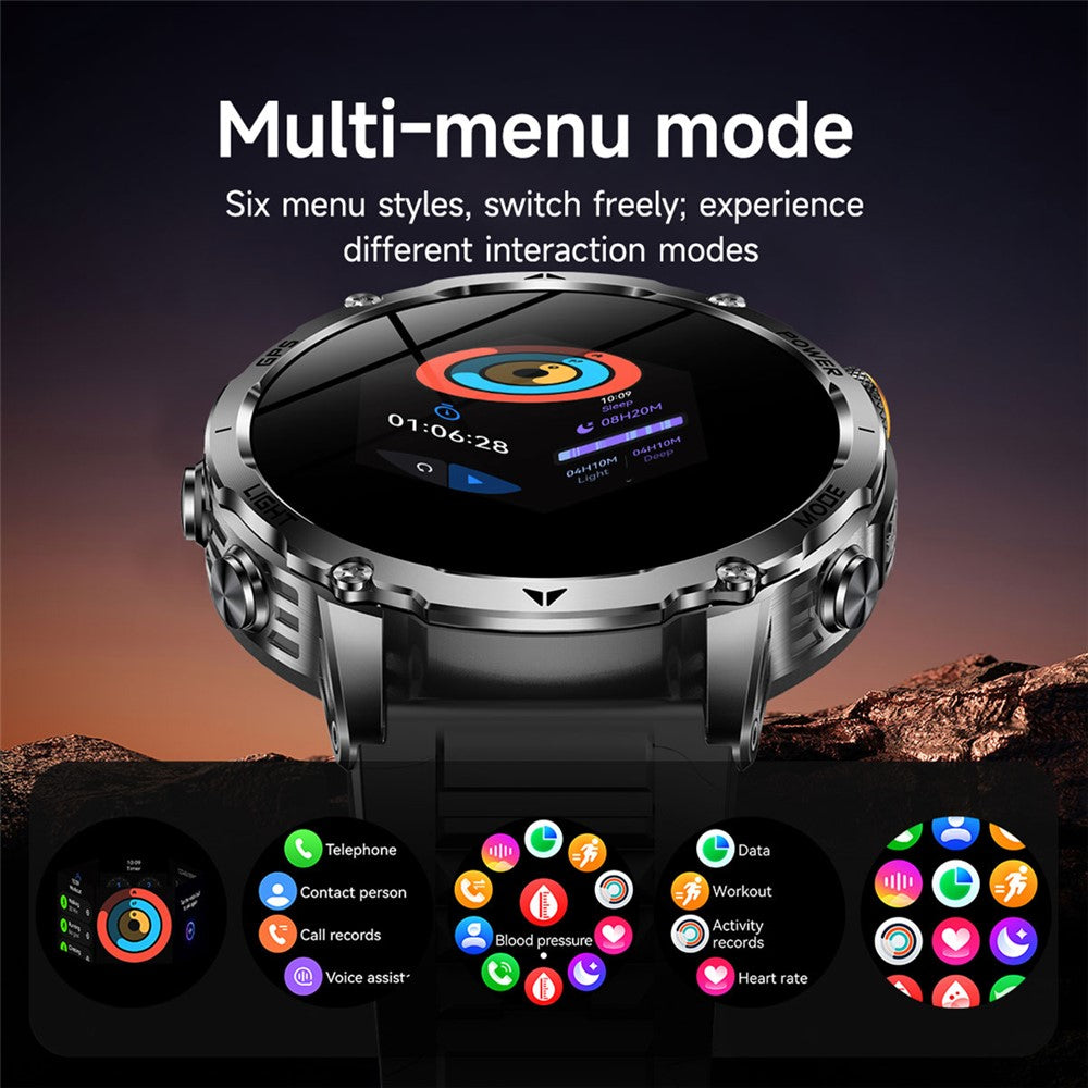 AK102 Camouflage Silicone Strap Smart Watch 1.7 Inch Screen Bluetooth-compatible GPS Positioning Call Health Monitor Large Battery Outdoor Sports Watch