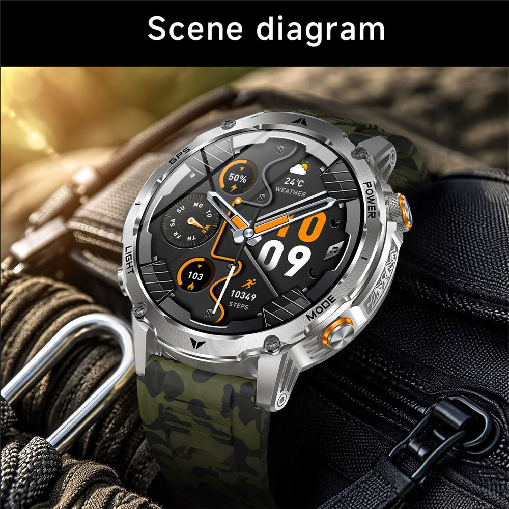 AK102 Camouflage Silicone Strap Smart Watch 1.7 Inch Screen Bluetooth-compatible GPS Positioning Call Health Monitor Large Battery Outdoor Sports Watch