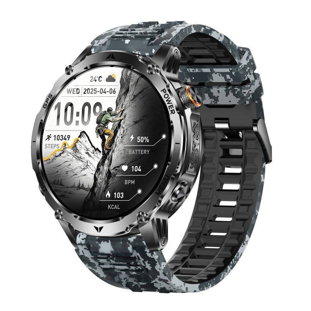 AK102 Camouflage Silicone Strap Smart Watch 1.7 Inch Screen Bluetooth-compatible GPS Positioning Call Health Monitor Large Battery Outdoor Sports Watch