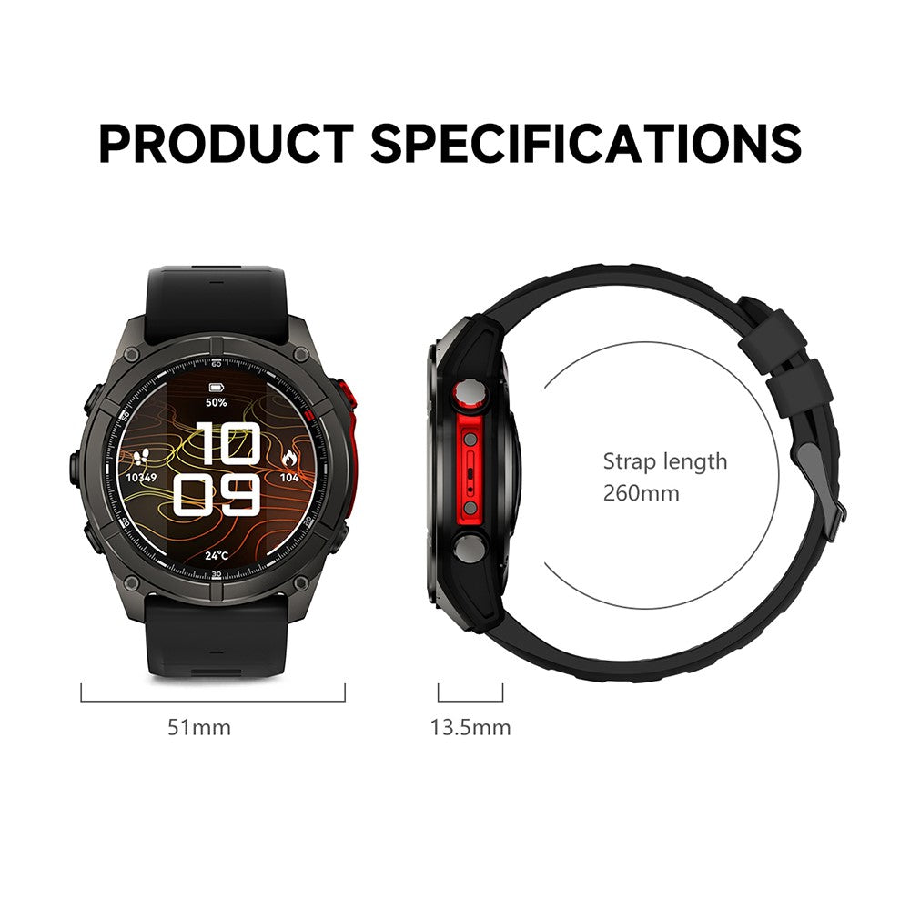 F8 Pro Outdoor Smart Watch 1.43 Inch AMOLED 530mAh 5ATM Waterproof LED Flashlight Health Monitor for Sports