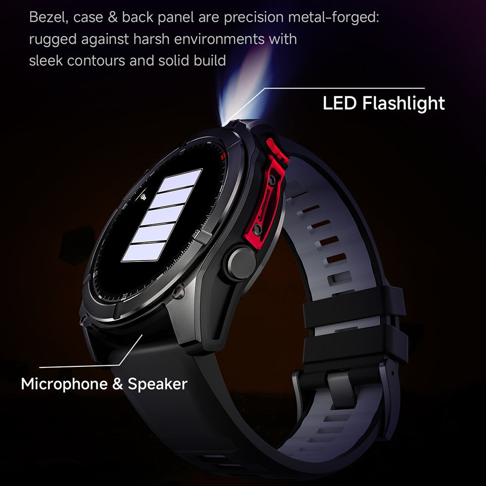 F8 Pro Outdoor Smart Watch 1.43 Inch AMOLED 530mAh 5ATM Waterproof LED Flashlight Health Monitor for Sports