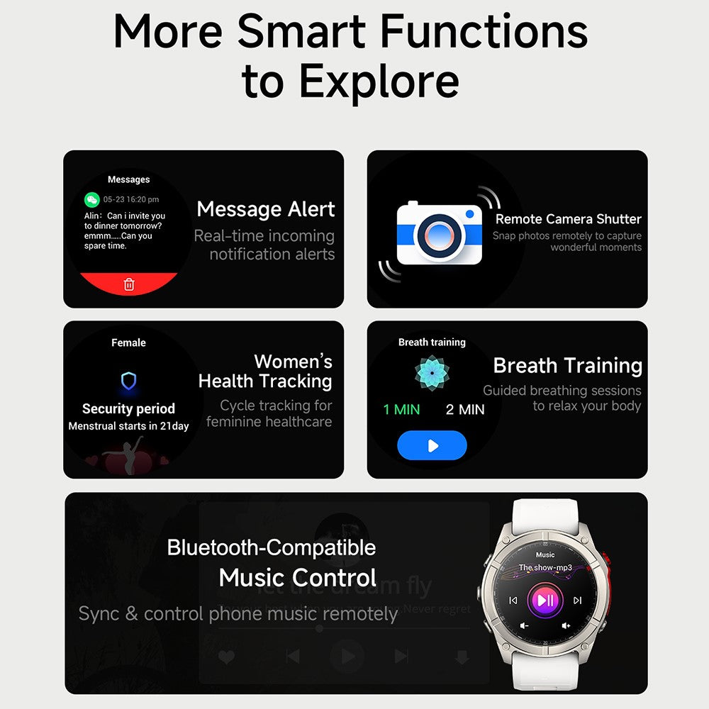 F8 Pro Outdoor Smart Watch 1.43 Inch AMOLED 530mAh 5ATM Waterproof LED Flashlight Health Monitor for Sports