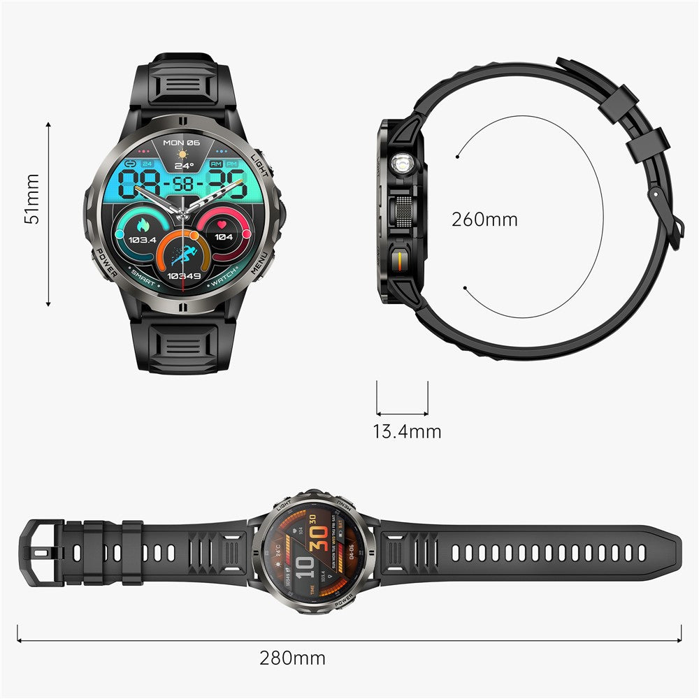 KT92 Smart Watch 1.7 Inch HD Display Bluetooth-compatible Call Encoder LED 1100mAh 3ATM Waterproof Health Monitor