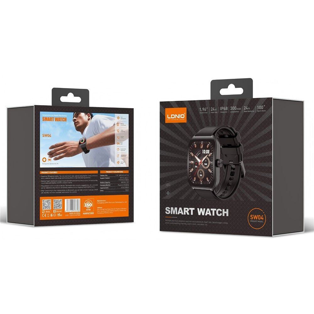 LDNIO SW04 Smart Watch for Sports 1.96 Inch AMOLED HD Screen Heart Rate Blood Oxygen Monitor