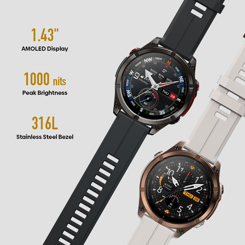 ZEBLAZE Stratos 4 Pro 1.43 inch AMOLED Smartwatch GPS Bluetooth-compatible Calling 5ATM Waterproof
