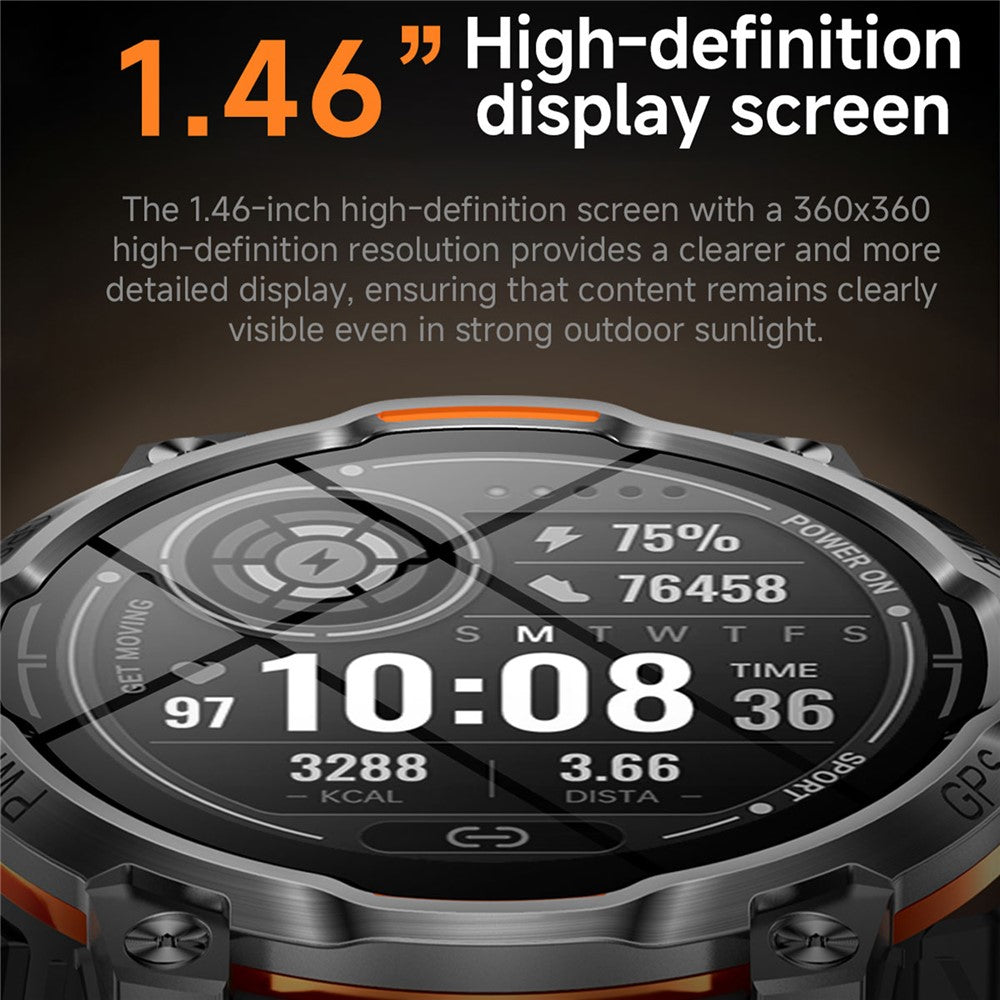 KC108 Smart Outdoor Sports Watch 1.46 inch HD Display GPS Bluetooth-Compatible Calling Heart Rate SpO2 Monitor