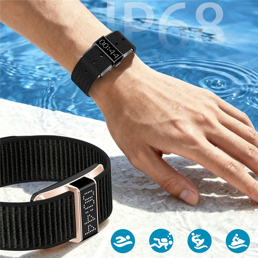 B12 Smart Bracelet Heart Rate Blood Oxygen Sleep Monitor IP68 Waterproof 0.8 Inch LED Display, with Silicone+Canvas Strap