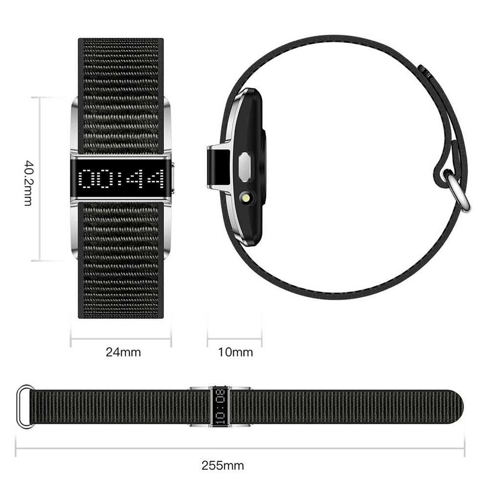 B12 Smart Bracelet Heart Rate Blood Oxygen Sleep Monitor IP68 Waterproof 0.8 Inch LED Display, with Silicone+Canvas Strap