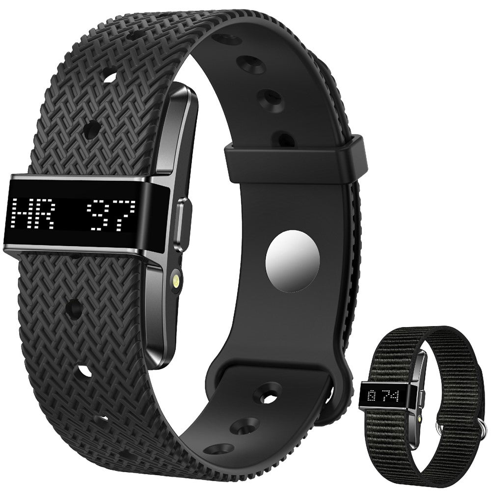 B12 Smart Bracelet Heart Rate Blood Oxygen Sleep Monitor IP68 Waterproof 0.8 Inch LED Display, with Silicone+Canvas Strap