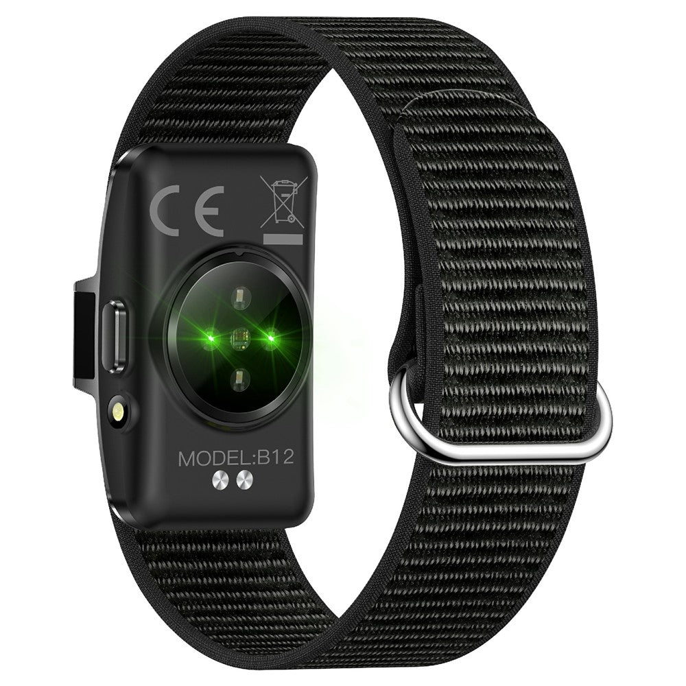 B12 Smart Bracelet Heart Rate Blood Oxygen Sleep Monitor IP68 Waterproof 0.8 Inch LED Display, with Silicone+Canvas Strap