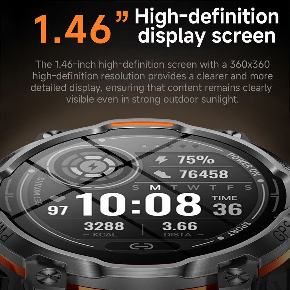 KC108 Smart Watch with 3-Bead Steel Strap 1.46 Inch HD Display GPS Bluetooth-compatible Calling Heart Rate Blood Oxygen Monitor
