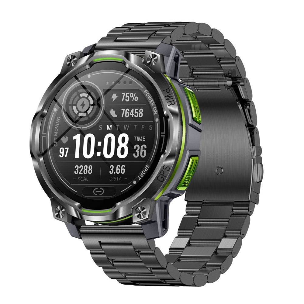 KC108 Smart Watch with 3-Bead Steel Strap 1.46 Inch HD Display GPS Bluetooth-compatible Calling Heart Rate Blood Oxygen Monitor